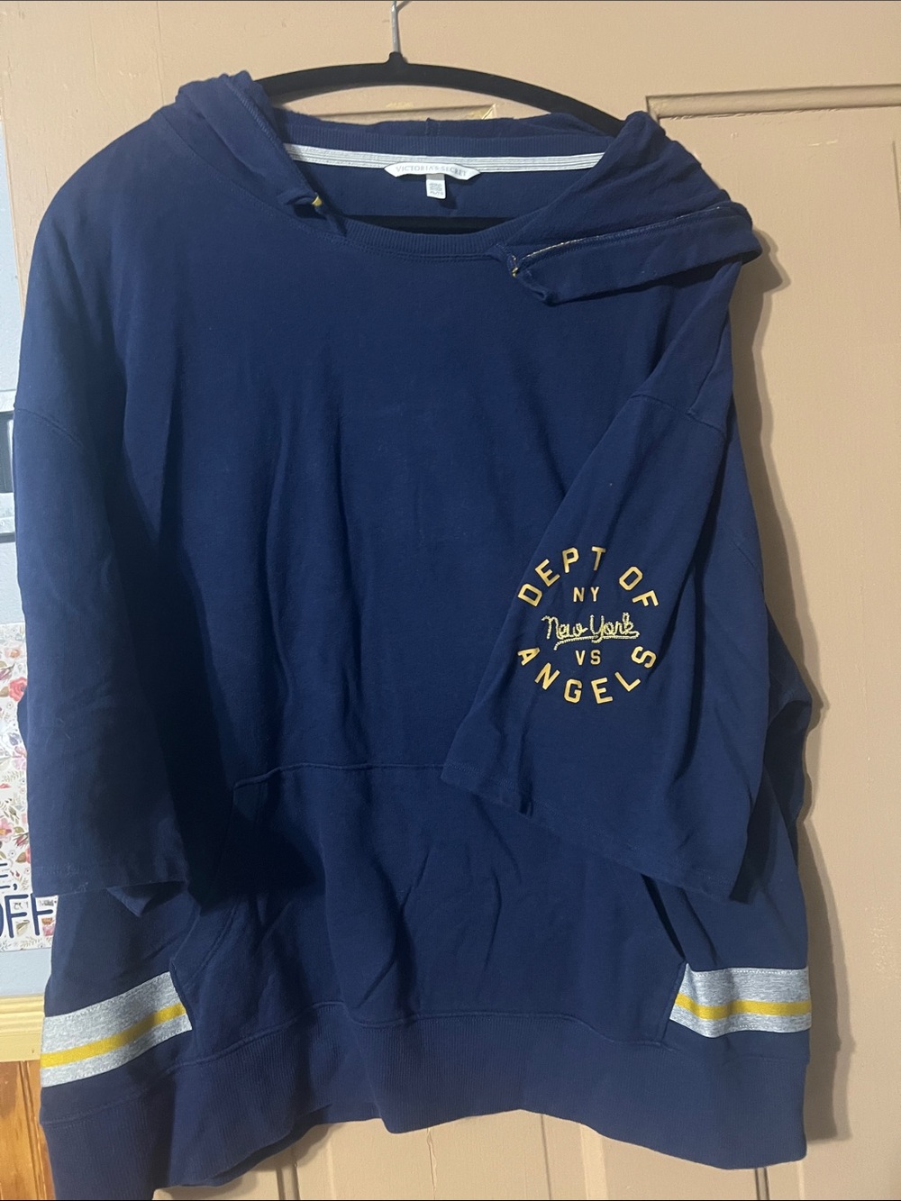 Victoria's Secret Navy Hooded Sweatshirt with Yellow Script